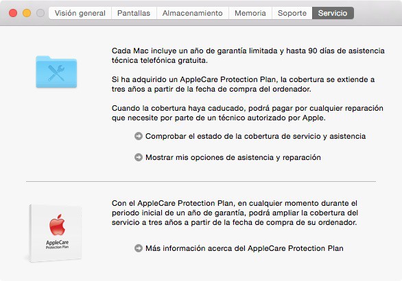 Apple te ofrece directamente en tu Mac con Yosemite el AppleCare Protection Plan