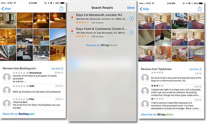 Apple mejora la búsqueda de hoteles en sus mapas con las opiniones de Trip Advisor y Booking