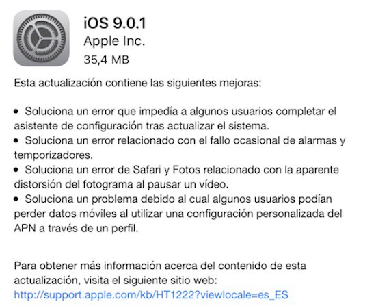 iOS 9.0.1 ya disponible para solucionar algunos errores