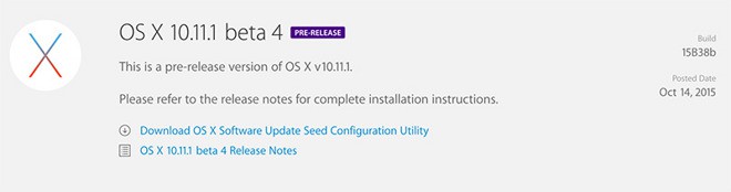 La cuarta Beta de OS X 10.11.1 ya está en manos de desarrolladores y probadores