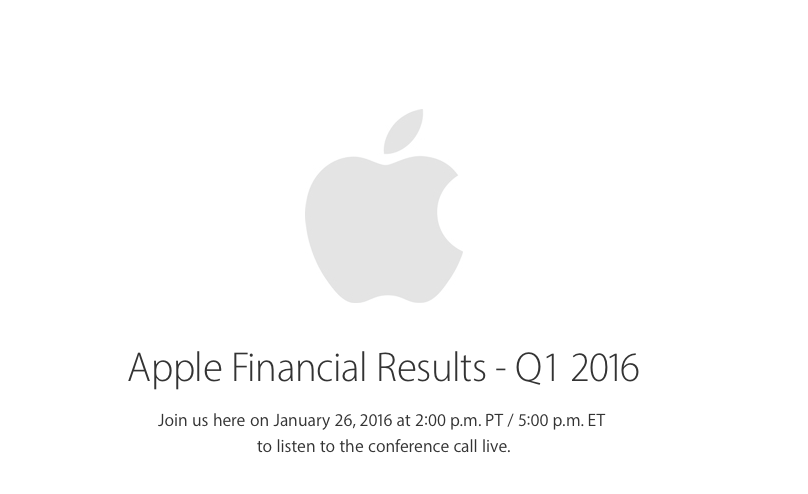 Apple ofrecerá en streaming su Conferencia de Comunicación de Resultados del Primer Trimestre del Año Fiscal 2016