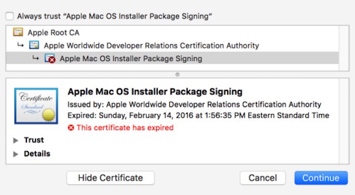 Algunos certificados de Apple para instaladores están caducando