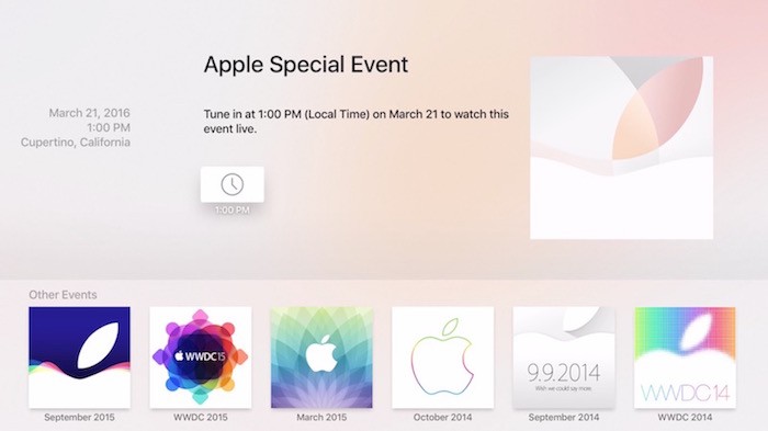 La app de eventos de Apple disponible para el Apple TV a tiempo para el 21 de Marzo