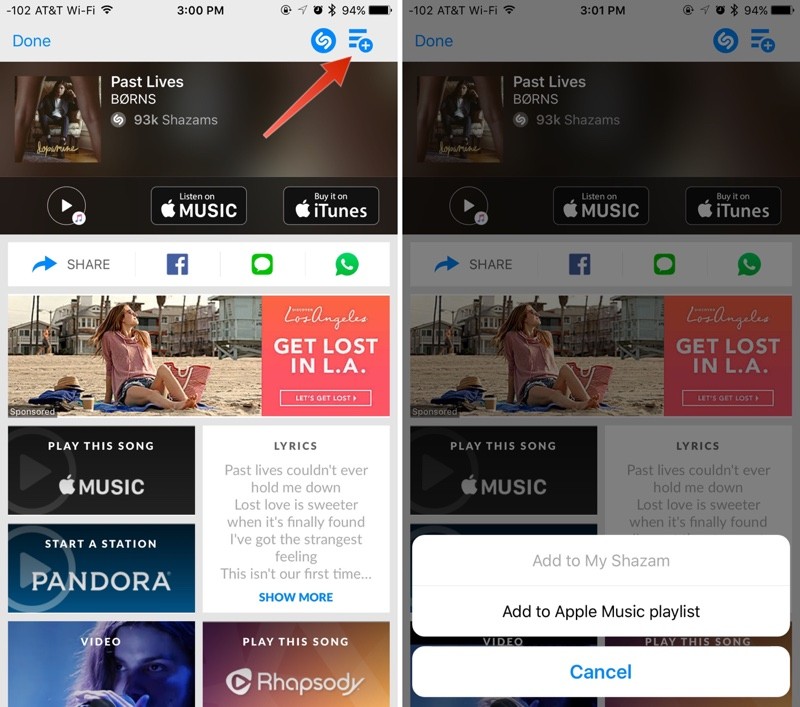 Shazam para iOS añade canciones directamente a las listas de Apple Music