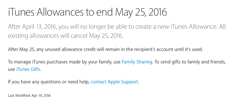 Apple cierra iTunes Allowances