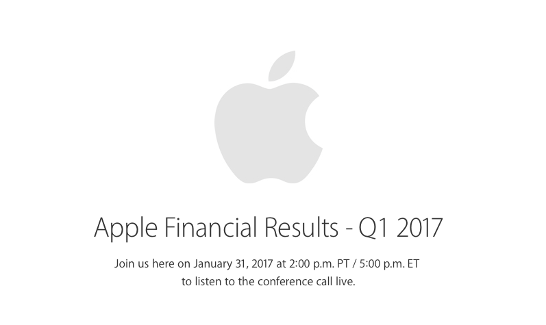 Apple anuncia oficialmente su Conferencia de Comunicación de Resultados del Primer Trimestre del Año Fiscal 2017