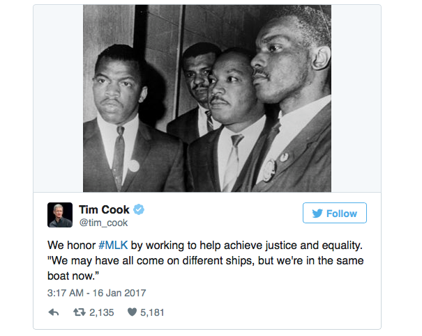 Tim Cook tweet MArtin Luther King