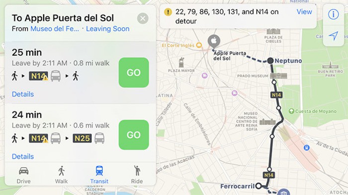 Madrid estrena las indicaciones de tránsito en los mapas de Apple