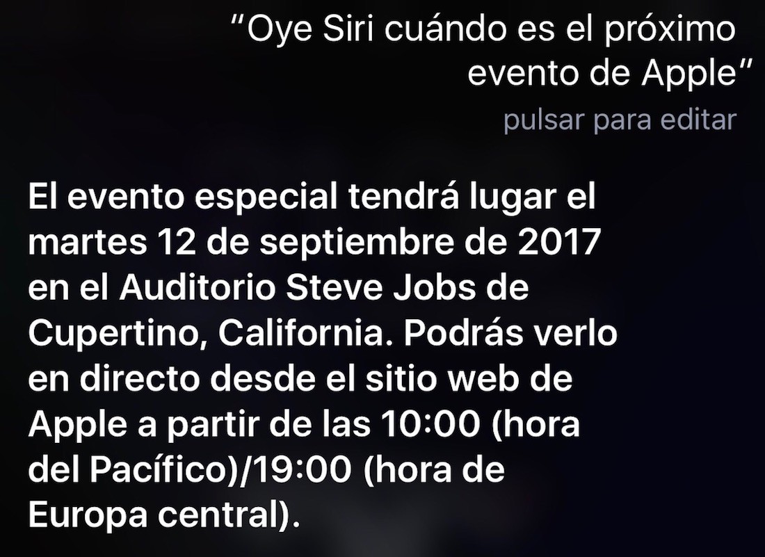 Siri confirma que habrá streaming de vídeo en directo del evento de Apple del día 12