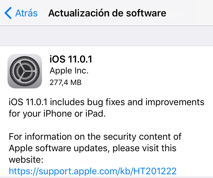 Apple lanza iOS 11.0.1 para solucionar algunos pequeños problemas