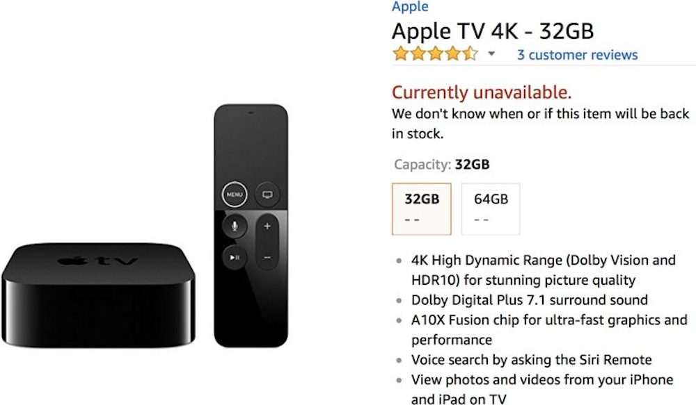 Amazon vuelve a poner a la venta el Apple TV en su tienda online