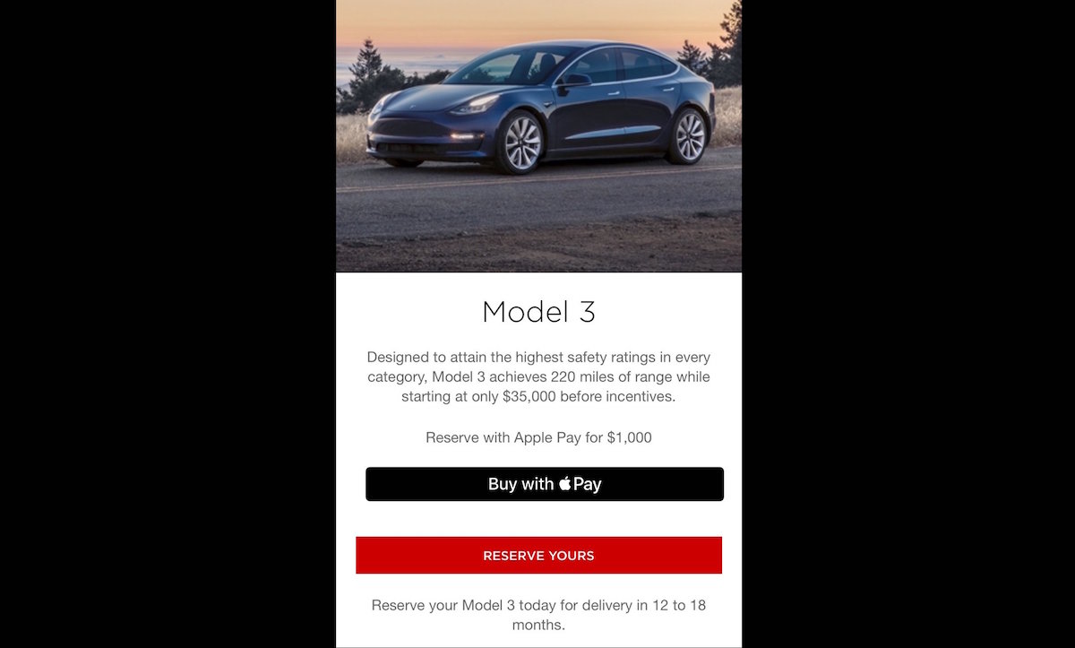 Tesla te lo pone fácil: ya es posible reservar un Model 3 con Apple Pay y desde el iPhone