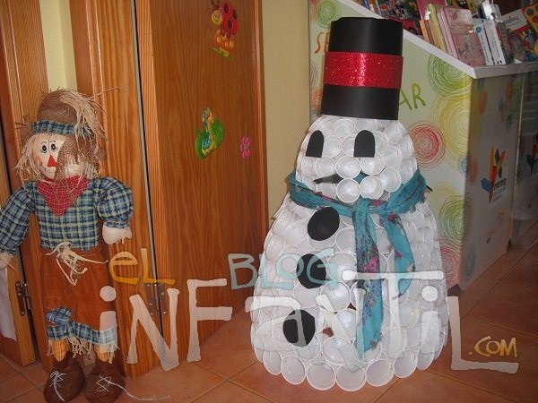 Manualidades de Navidad: Muñeco de nieve hecho con vasos de plástico