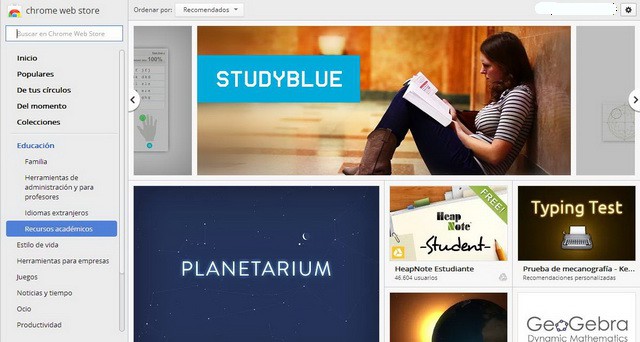Aplicación recomendada: extensiones educativas en Google Chrome