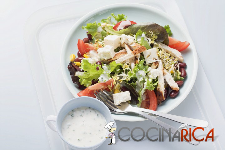 Ensalada griega con queso feta y salsa tzatziki