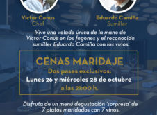 Cartel Cena Maridaje 26 Y 28 De Octubre Con Víctor Conus Y Edu Camiña En La Mesa De Conus