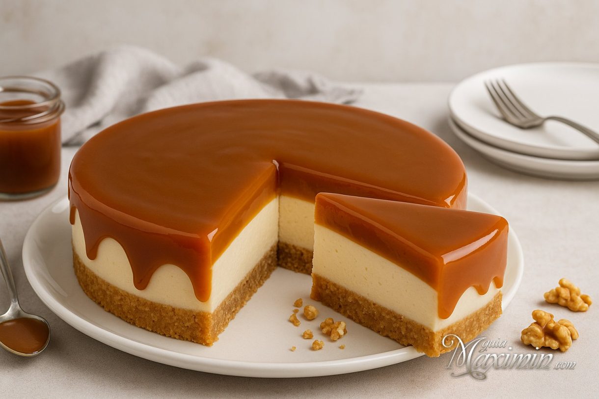 Receta: Tarta de chocolate blanco con queso crema y glaseado brillante de dulce de leche en Thermomix
