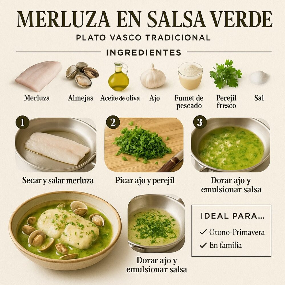 Merluza en salsa verde: la receta vasca con el punto exacto de espesor