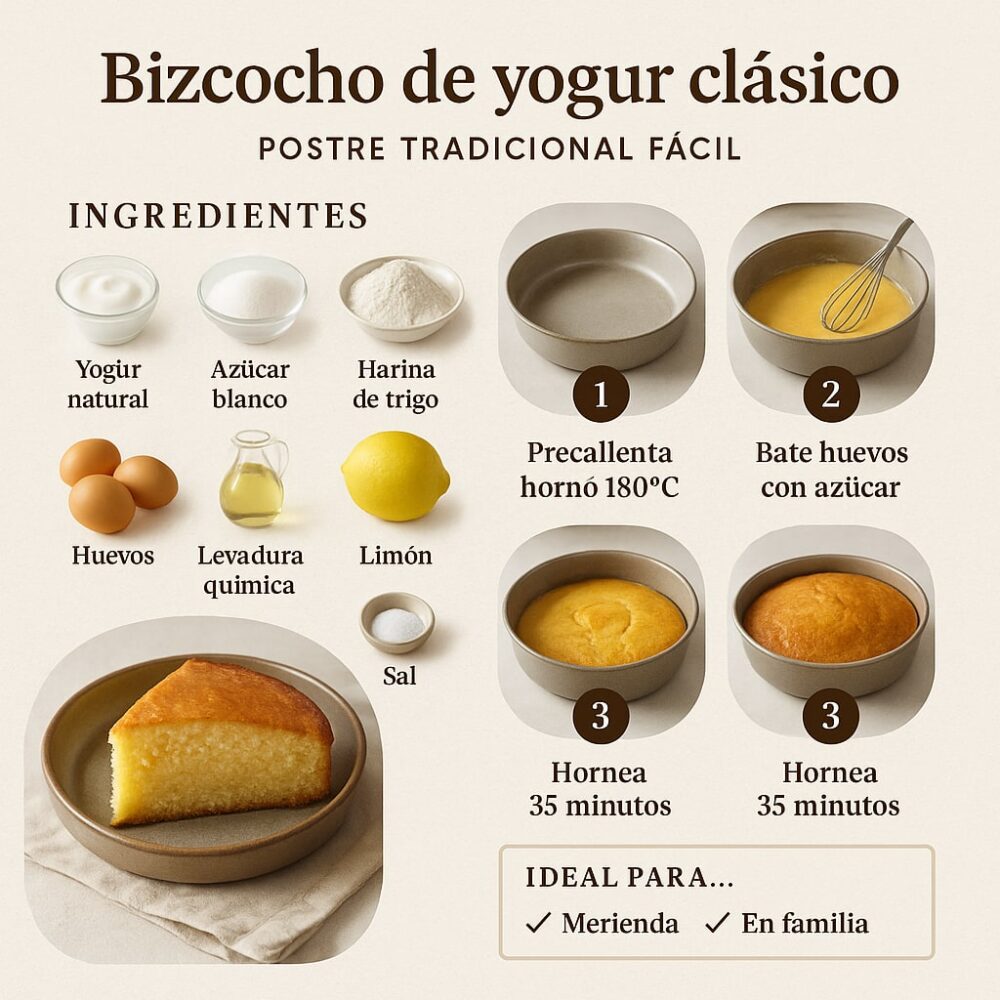 Bizcocho de yogur clásico: la receta del vasito en 45 minutos