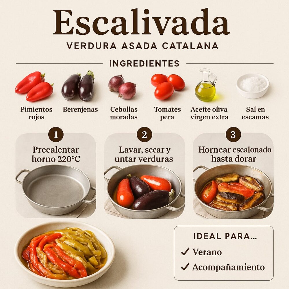 Escalivada catalana al horno: temperatura, tiempo y pelado en caliente