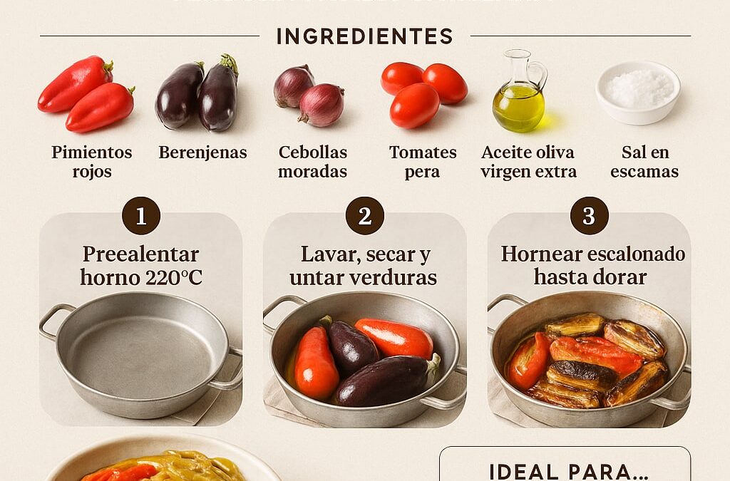 Escalivada catalana al horno: temperatura, tiempo y pelado en caliente