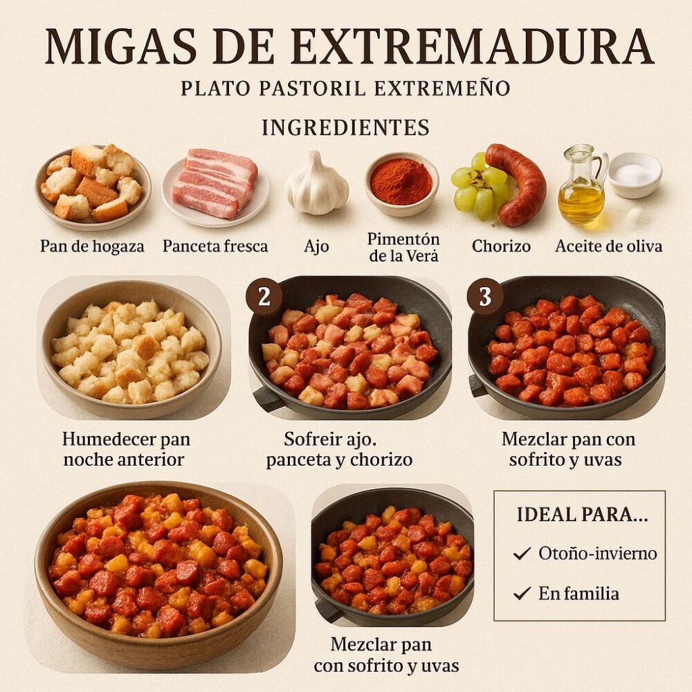 Migas extremeñas con panceta y uvas: la receta de pastor bien hecha