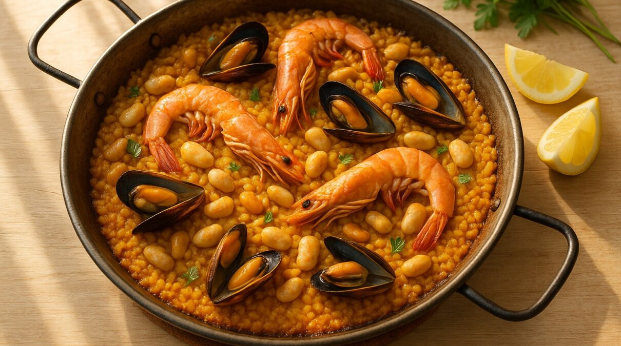 Paella valenciana auténtica: proporciones de arroz, caldo y socarrat