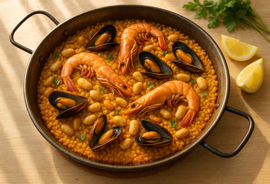 Paella valenciana auténtica: proporciones de arroz, caldo y socarrat