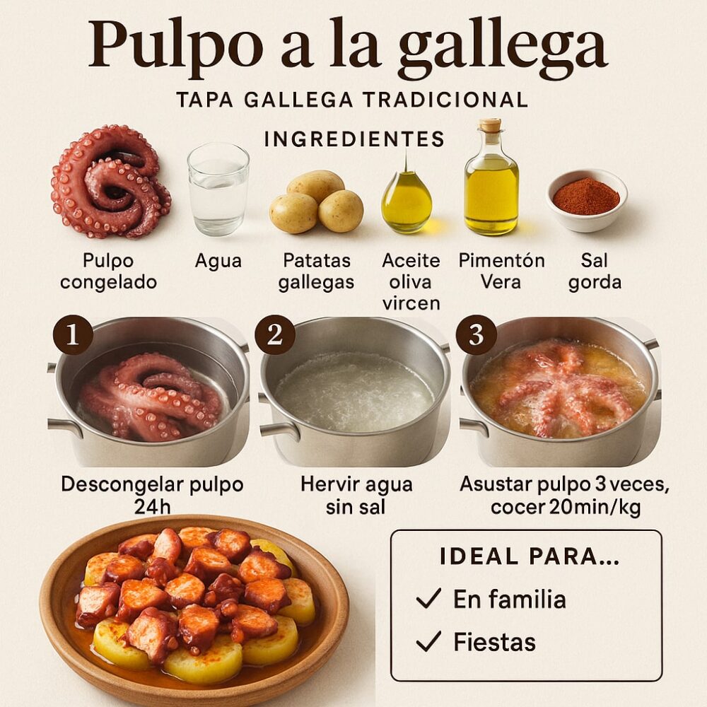 Pulpo a la gallega en casa: cómo asustarlo y el punto de cocción justo