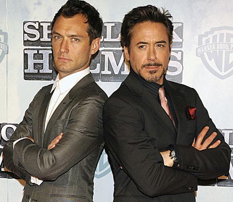 Los elegantes Jude Law y Robert Downey Jr. presentan Sherlock Holmes en Madrid