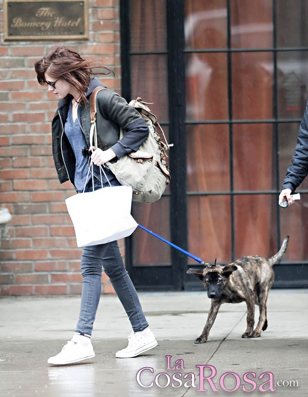 Kristen Stewart, entre Max, su gato y Bear, el perro de Robert Pattinson