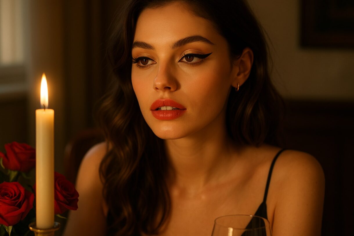 Maquillaje de cena romántica en San Valentín: labios mordidos y mirada felina