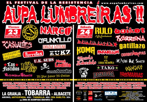 Cartel del festival Aupa Lumbreiras!! 2011: la resistencia no descansa