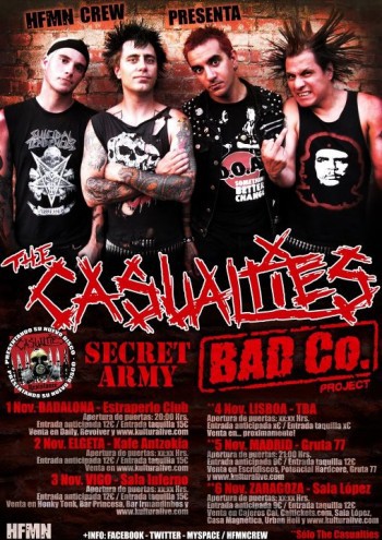 The Casualties: gira por la Península en noviembre junto a Bad Co. Project y Secret Army