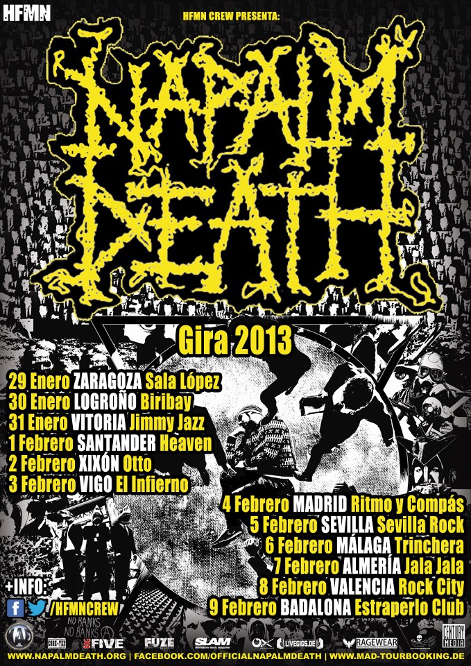 Napalm Death, extensa gira por España en 2013