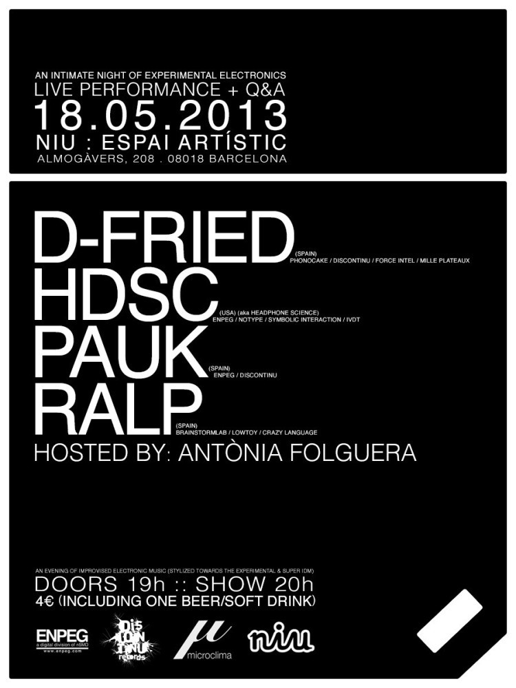 An intimate night of experimental electronics, el 18 de mayo en Barcelona