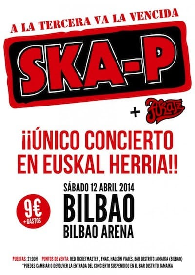Ska-P, el 12 de abril en Bilbao e información sobre la devolución de entradas