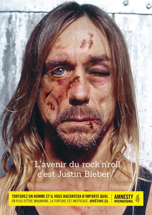 Iggy Pop «torturado» por Justin Bieber, nueva campaña de Amnistía Internacional