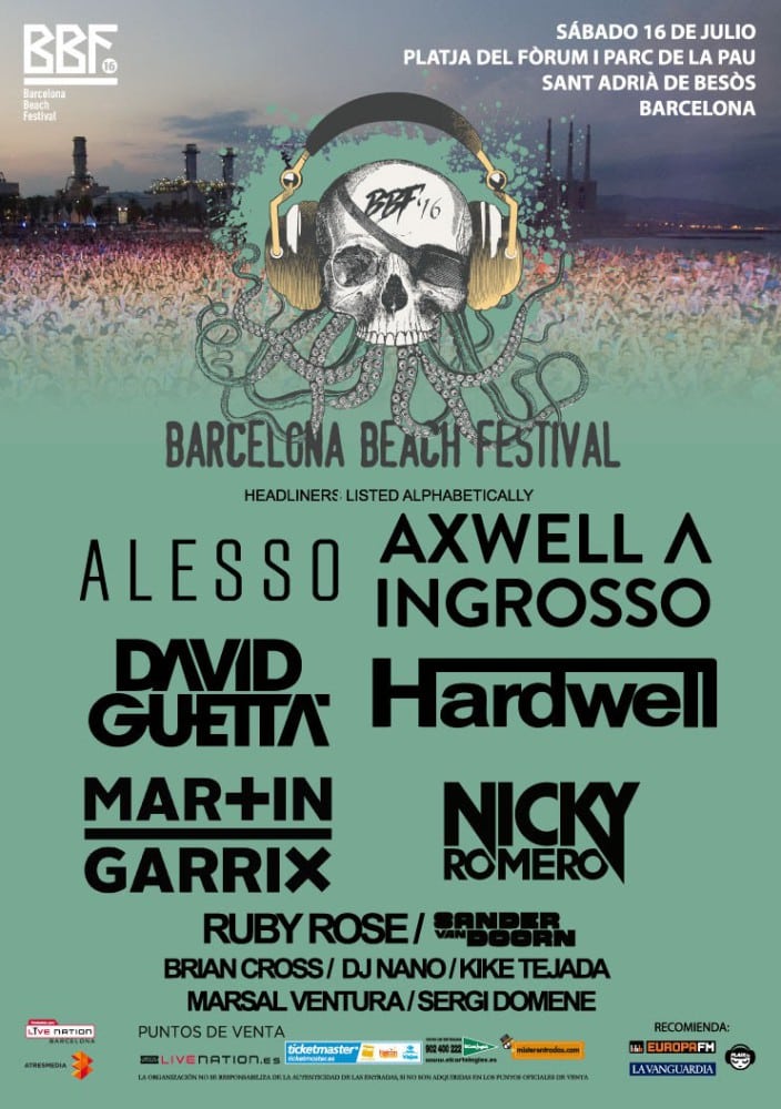 Barcelona Beach Festival 2016, cartel completo del festival