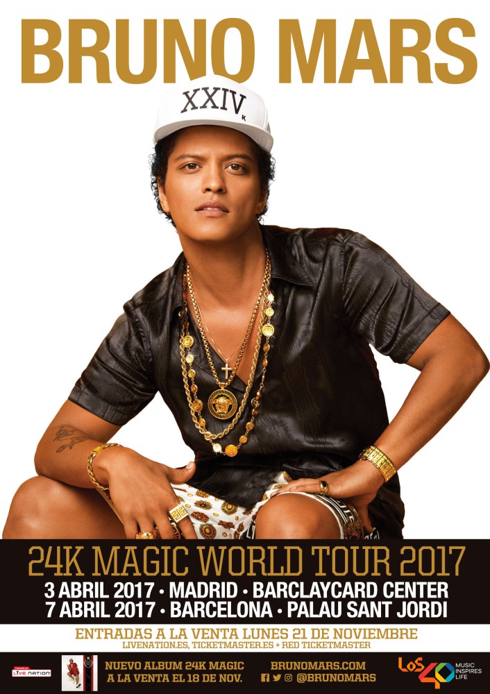 Bruno Mars, gira por España en abril de 2017