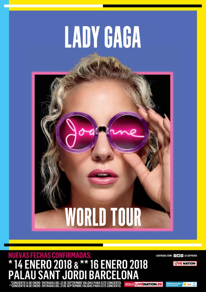 Lady Gaga, el 14 y el 16 de enero de 2018 dará sus conciertos en Barcelona