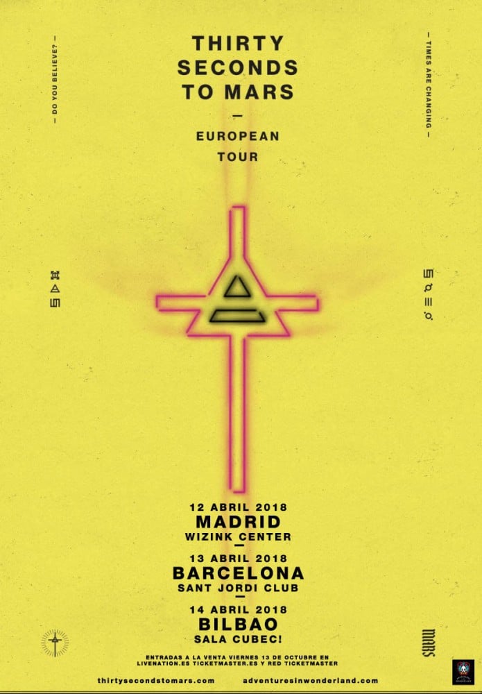 Thirty Seconds to Mars, gira por España en abril de 2018