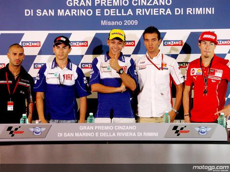 Rossi, Lorenzo, Hayden, De Angelis y Melandri, los protagonistas de la rueda de prensa en Misano
