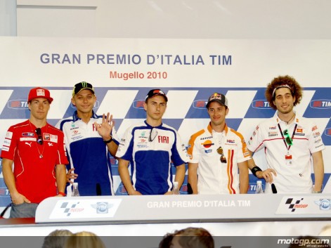 Rueda de prensa de Mugello con Lorenzo, Rossi, Hayden, Simoncelli y Dovizioso