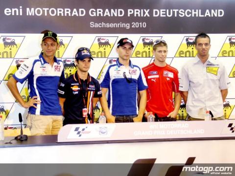 Rueda de prensa en Sachsenring con Lorenzo, Stoner, Pedrosa, De Angelis y Rossi