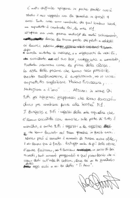 Carta de Valentino Rossi tras el anuncio de su fichaje por Ducati