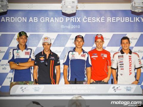 Rueda de prensa en Brno con Lorenzo, Stoner, Rossi, Dovizioso y De Puniet