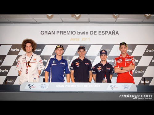 Rueda de prensa MotoGP Jerez 2011 con Lorenzo, Stoner, Pedrosa, Rossi y Simoncelli