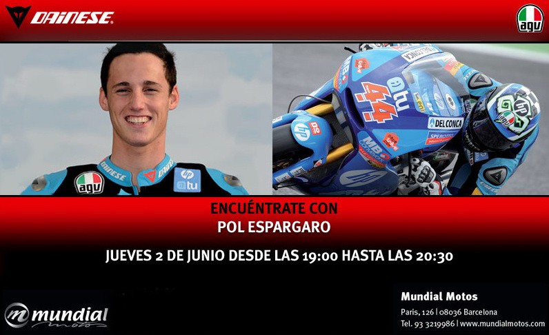 Pol Espargaró estará esta tarde en la tienda Mundial Motos de Barcelona