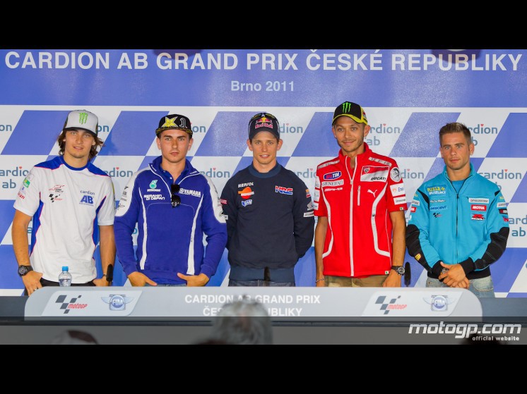 Rueda de prensa del GP Brno con Stoner, Lorenzo, Bautista, Rossi y Abraham